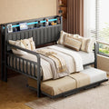 Daybed with Trundle and LED Light, Heavy Duty Metal Full Bed Frame with by JOCOEVOL