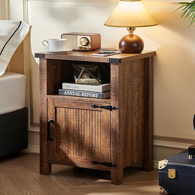 Joaxswe Night Stand with Charging Station and USB Port, 18 Inch Farmhouse by Joaxswe