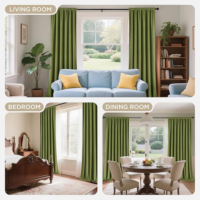 Joydeco Moss Green 100% Blackout Curtains 120 Inch 2 Panels, Luxury Thermal - Image 8