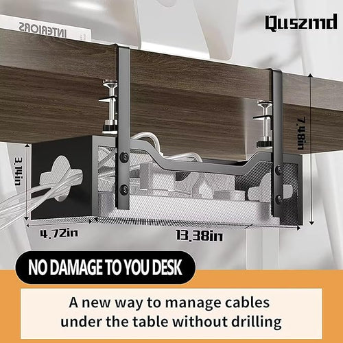 2 Pack Under Desk Cable Management Tray, 13.38" Cable Organizer No Drill - Image 2