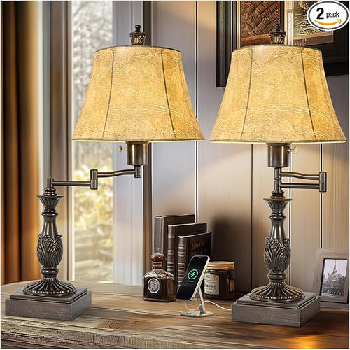 23.5" Rustic Traditional 350° Adjustable Swing Arm Table Lamp Set of 2 by SCENEKOY