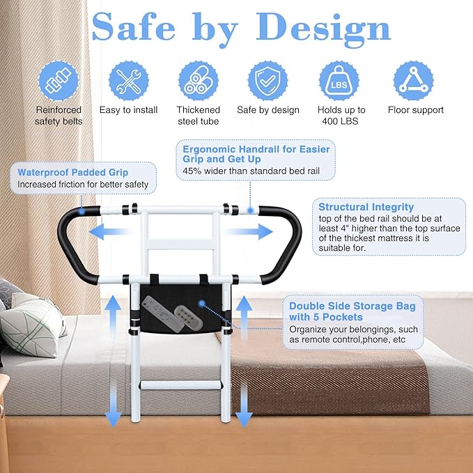 easymake Bed Rails for Elderly Adults Safety: Adjustable Bedside Assist Rails - Image 4