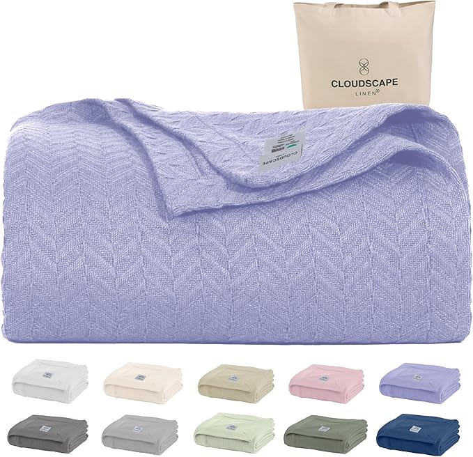 Cloud Scape Linen 100% Cotton Blanket King 92x108 Lavender Blue by CloudScapeLinen