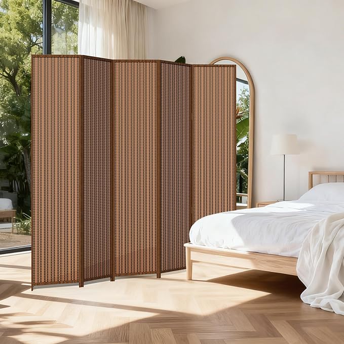 5 Panel Room Divider and Extra Wide Folding Privacy Screen, Bamboo Room Divider - Image 8