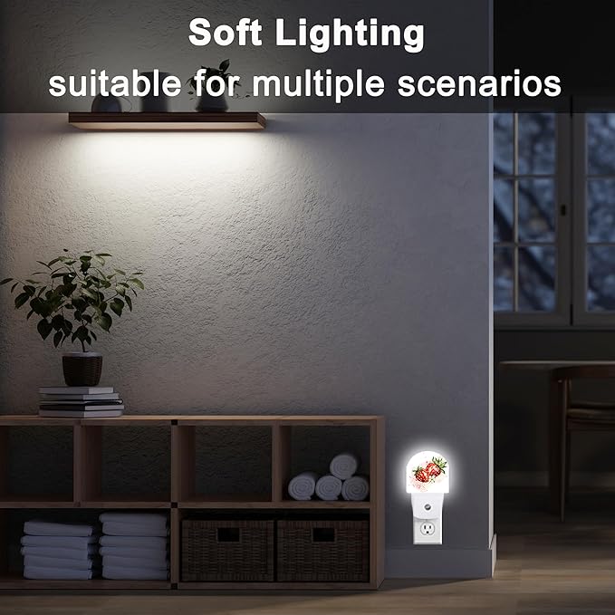 YESPOAK Night Light, Strawberry Berry Flower Night Lights Plug Into Wall Dusk - Image 4