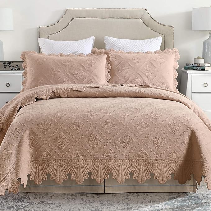 MarCielo 3-Piece 100% Cotton Oversized Bedspread Lightweight Quilt Coverlet by MarCielo