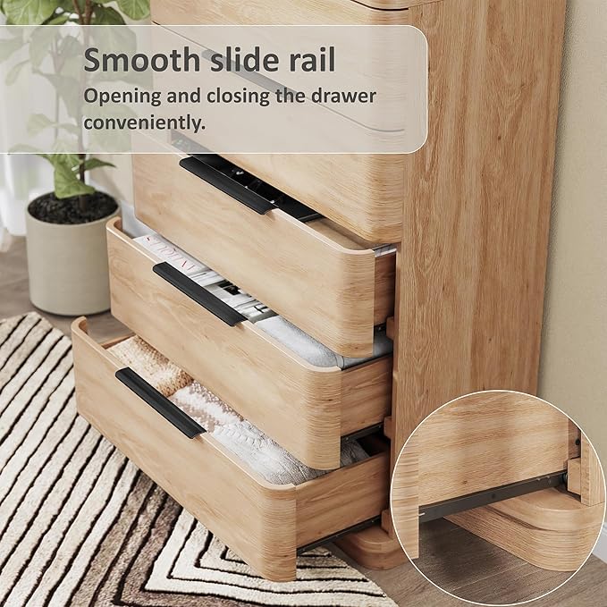 5 Drawer Dresser for Bedroom, Curved Profile Design, Wooden Closet - Image 3