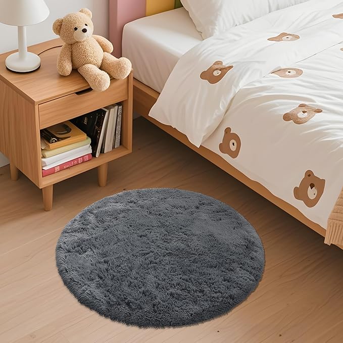 OLANLY Grey Round Rugs for Bedroom - Image 2