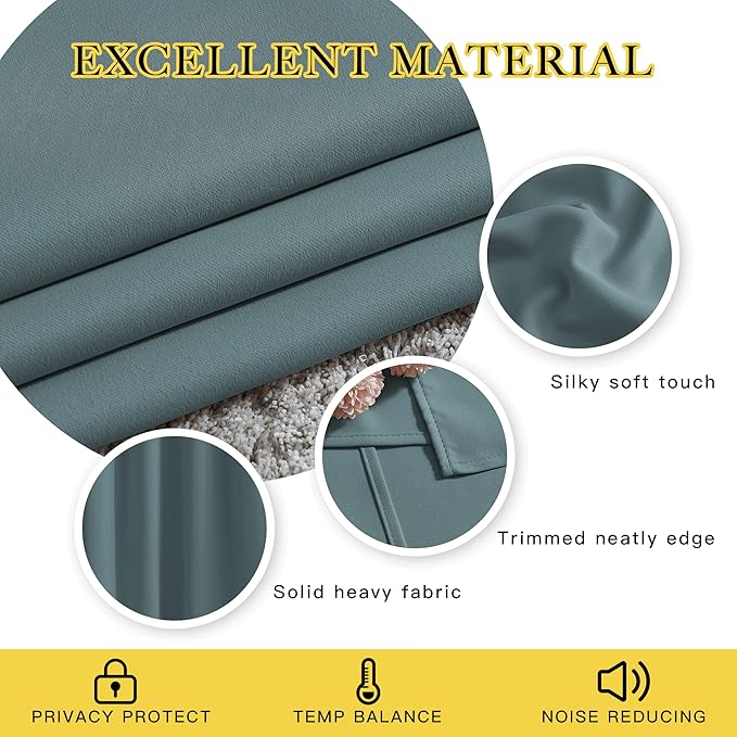 NICETOWN Greyish Blue Room Darkening Curtains 80 inch Length - Image 4