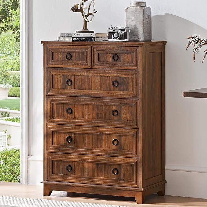 Farmhouse 6 Drawer Dresser for Bedroom, Rustic Wood Dresser by Joaxswe
