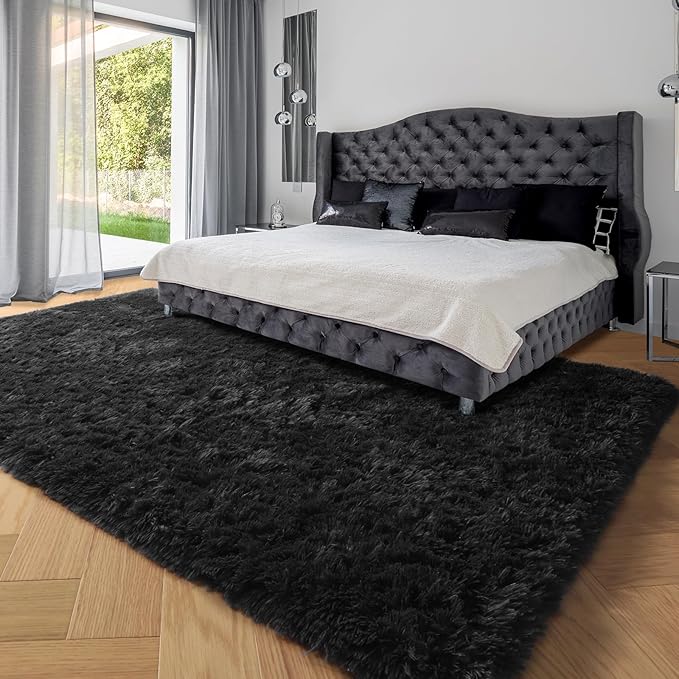 PAGISOFE 6x9 Fluffy Bedroom Rugs Black Modern Living Room Machine Washable Area - Image 7