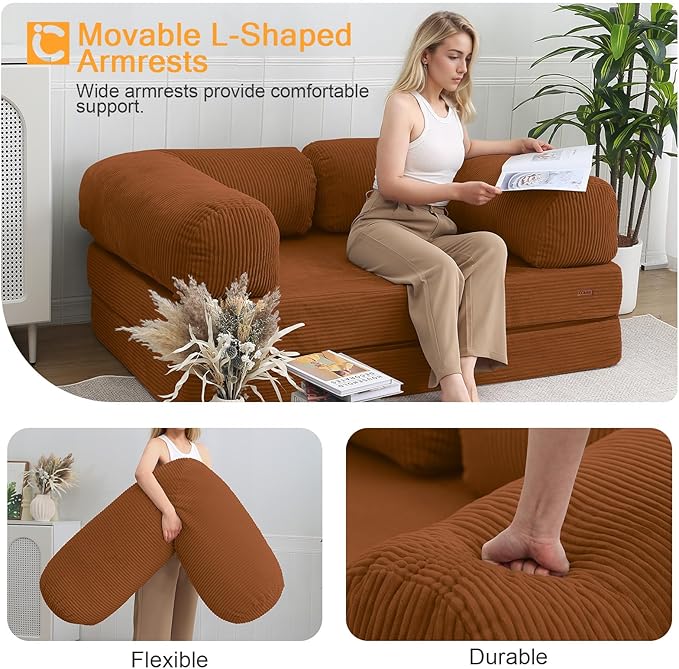 COMAX Futon Sofa Bed, 4-in-1 Floor Foldable Sofa Couch Bed Queen - Image 7
