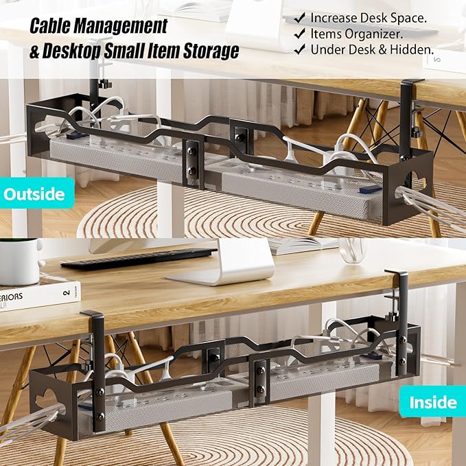 Under Desk Cable Management Tray 24.8", Quszmd Cable Organizer No Drill - Image 4