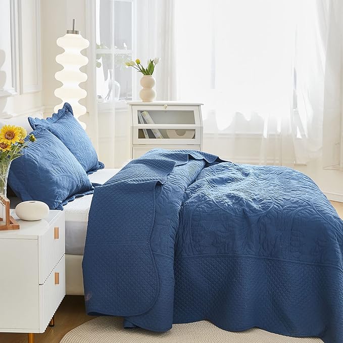 MarCielo 3-Piece 100% Cotton Oversized Bedspread Lightweight Quilt Coverlet - Image 5