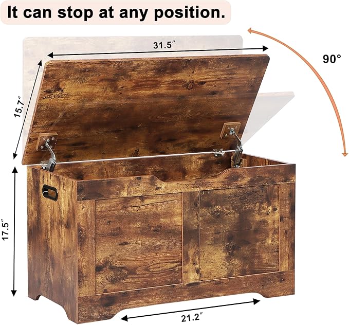 Timberer 31.5" Storage Chest, Wooden Storage Bench, Lift Top Toy Chest - Image 3