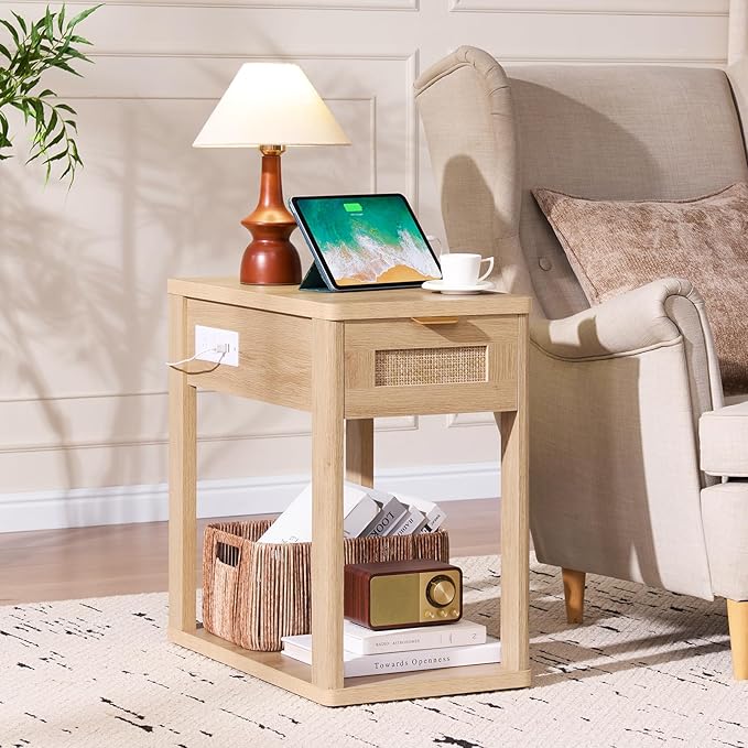 LEYAOYAO Narrow Side Table Set 2, 24x14'' Rattan Night Stand - Image 2