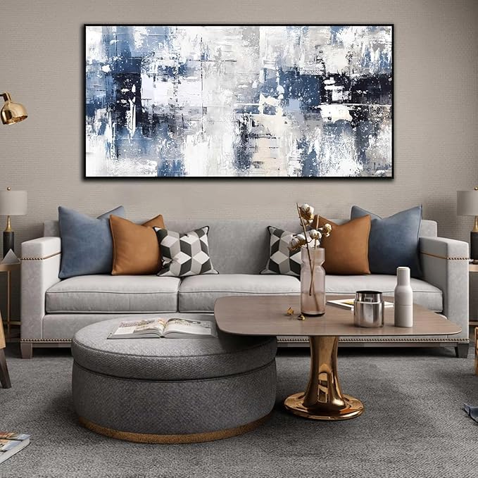 White and Blue Abstract Canvas Wall Art - Image 4