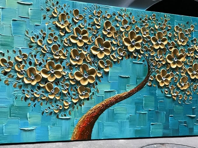 YaSheng Art - Handmade 3D Golden Flowers Artwork Oil Painting On Canvas Texture - Image 3