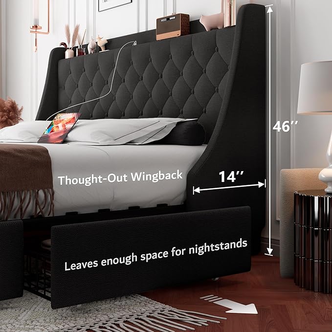 iPormis King Bed Frame with 4 Storage Drawers, Upholstered Platform Bed Frame - Image 6