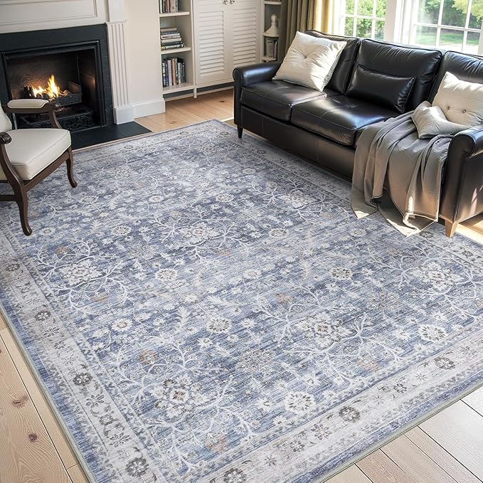 MontVoo-Vintage Area Rug 5X7 Blue Rugs by MontVoo