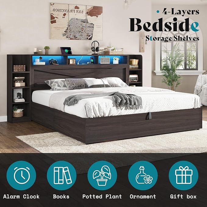 AMERLIFE Full Size Lift Up Storage Bed Frame, 45.1" LED Bed Frame - Image 4