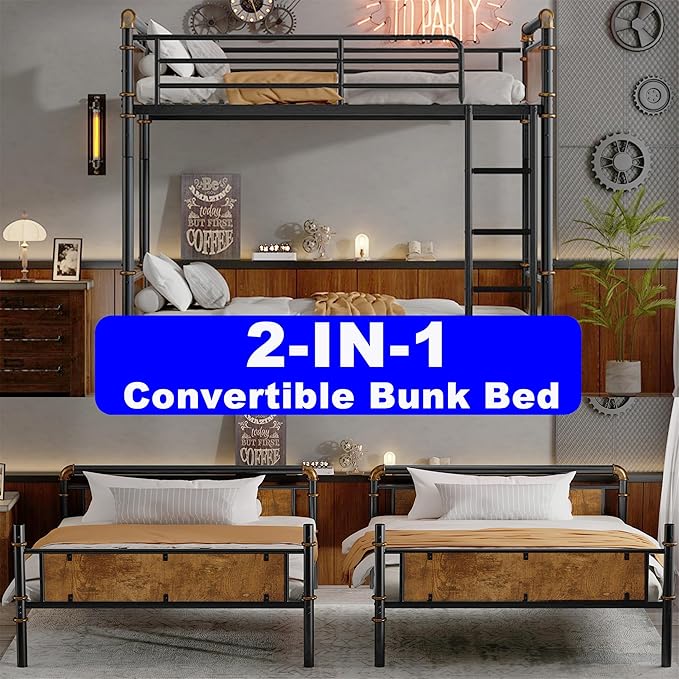 Upgraded Version Thickened Metal Heavy-Duty Twin XL Over Twin XL Bunk Bed - Image 5