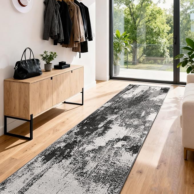 3x12 Long Hallway Runner Rug: Kitchen Rugs Non Slip Washable Low Pile Abstract by OLFRUGDTRUG