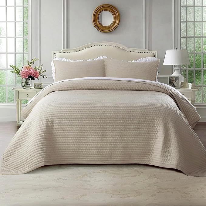 KASENTEX Queen XL Quilt Set 98"x98" – Soft Washed 3-Layer Lightweight Bedspread by KASENTEX