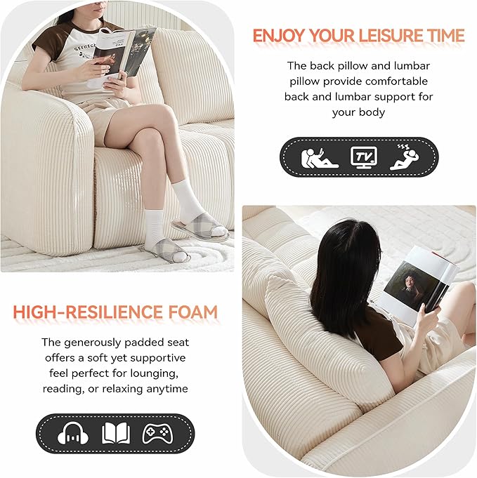 Corduroy Boneless Living Room Sets, Modern Upholstered Loveseat - Image 5