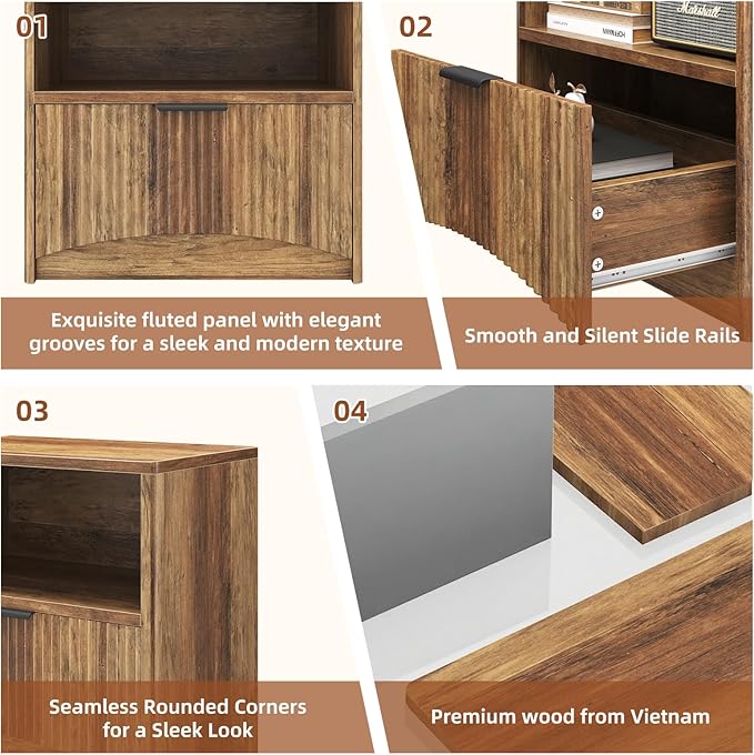 Fluted Nightstand Set of 2, MCM Mid Century Modern Bedside Tables - Image 4