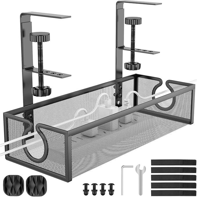 REFLYING Under Desk Cable Management Tray, Metal Long Arms, No Drill Mesh Cable by REFLYING