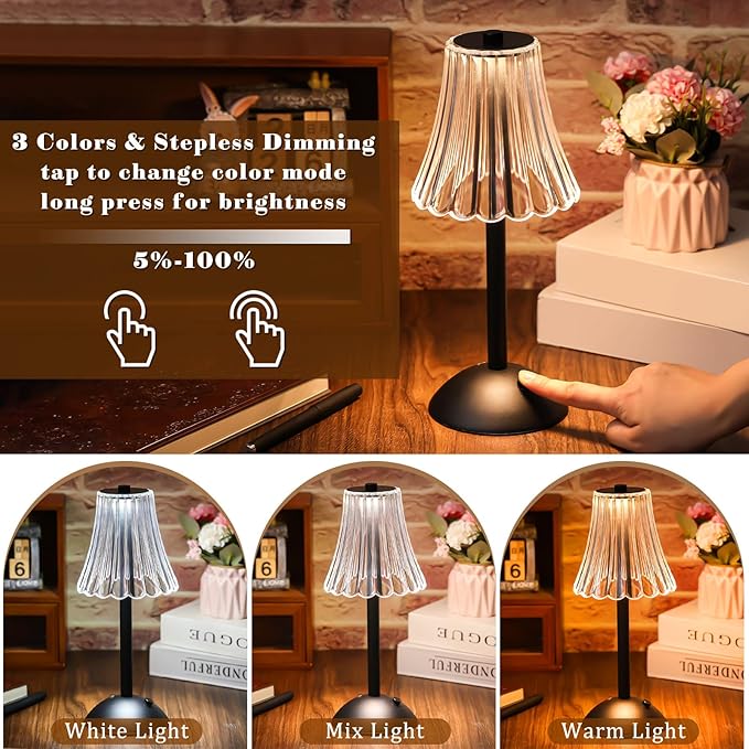 Liliful 2 Pcs Cordless Table Lamp Rechargeable Touch LED Small Gold Portable - Image 4