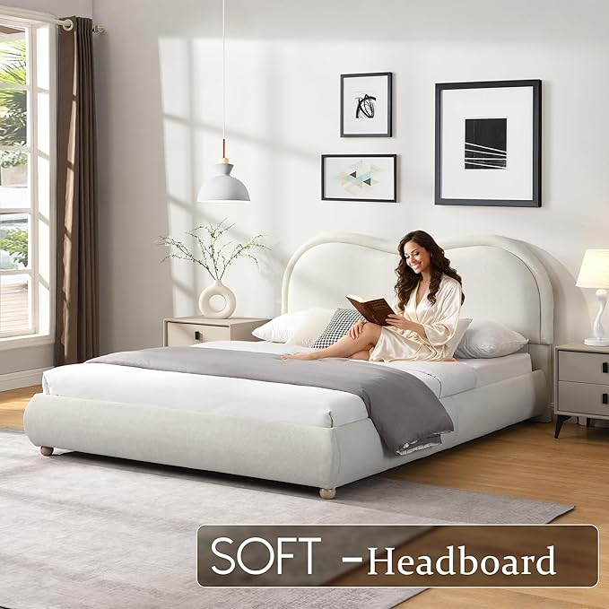 Queen Size Upholstered Platform Bed Frame, Modern Cloud Bedframe - Image 6