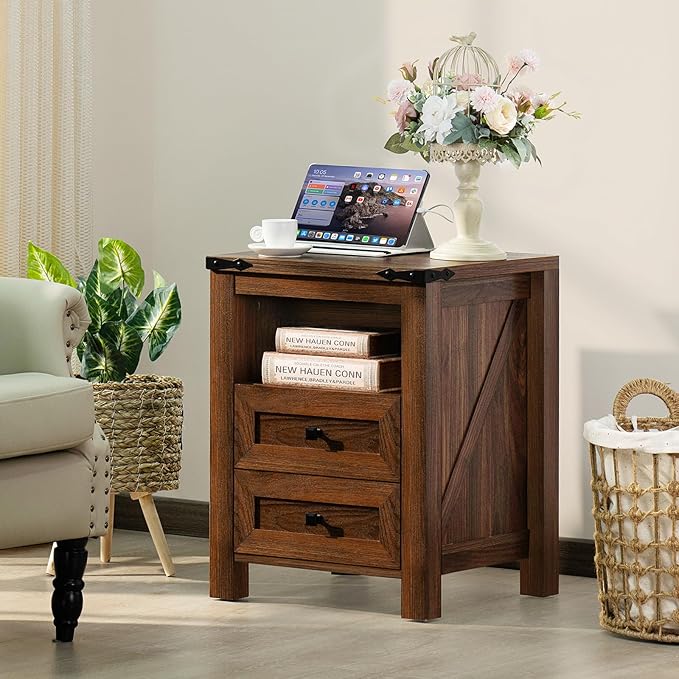 Joaxswe Nightstand with Charging Station and USB Port, Farmhouse Side End Table - Image 3