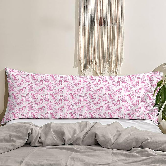 Pink Chinoiserie Cavalier King Charles Spaniel Dog 20x54 Body Pillow Cover - Image 4