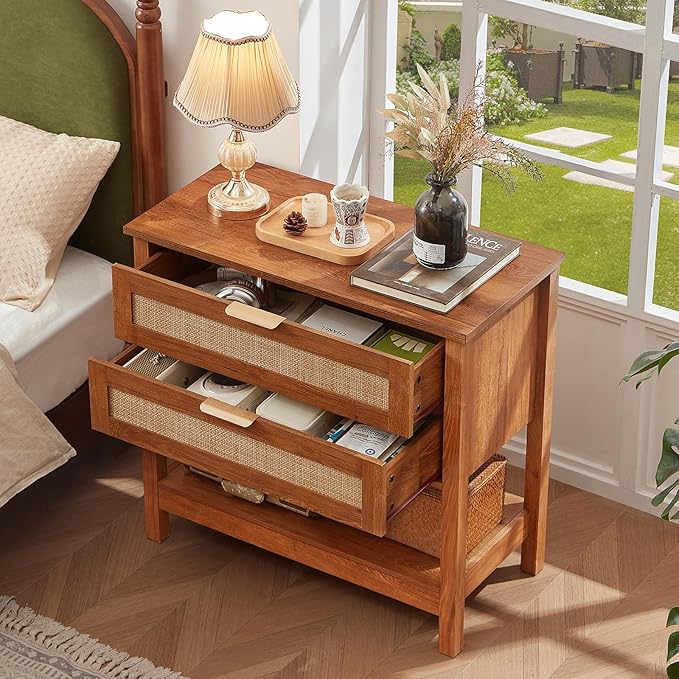 LEYAOYAO 31.5" Wide Rattan Night Stand, Oversized Large Boho Nightstand - Image 7