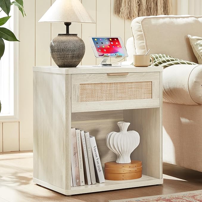 LEYAOYAO Rattan Dresser and Nightstand Set of 3, Boho Wood Dresser - Image 9
