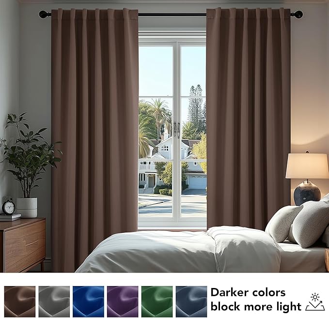 Deconovo Blackout Curtains, Thermal Insulated, W70 x L63 2 Panels, Back Tab - Image 4