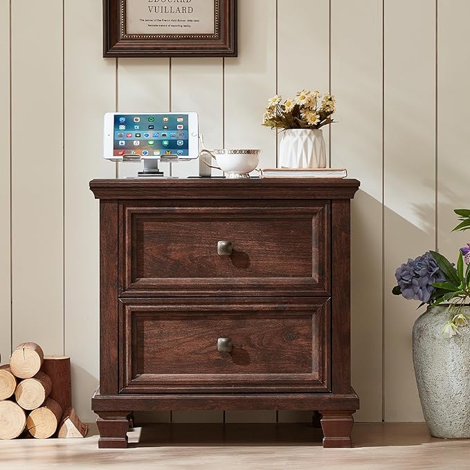 SAVOR LIFE Farmhouse Nightstand Set of 2, Rustic Low Nightstands - Image 4