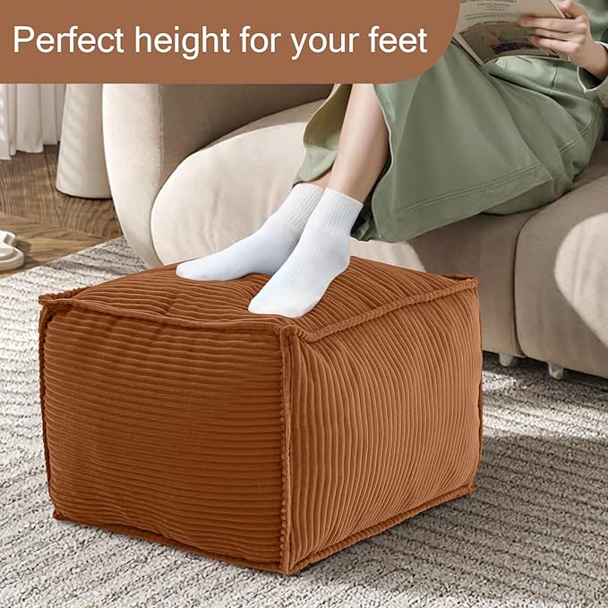 MeMoreCool Stuffed Pouf Ottoman Foot Rest Square, Corduroy Floor Pouf Foot Stool - Image 4