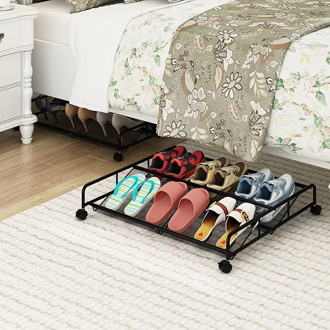 Under Bed Shoe Storage Organizer, Metal Mesh Under Bed Storage Containers - Image 2