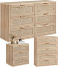LEYAOYAO Rattan Dresser and Nightstand Sets 3, Boho Wood Dresser by LEYAOYAO-Findtheshiningpointofyourideallife%EF%BC%81
