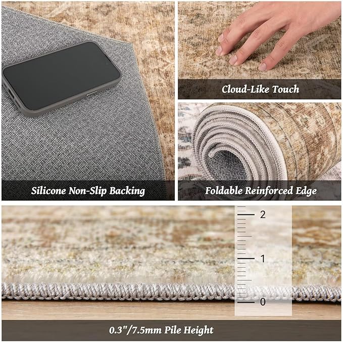 Washable 10x14 Area Rugs for Living Room, Boho Non-Slip Vintage Distress Large - Image 5