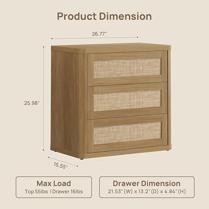 SICOTAS Rattan Night Stand Set 2, 26.8" Wide Oversized Nightstand - Image 2