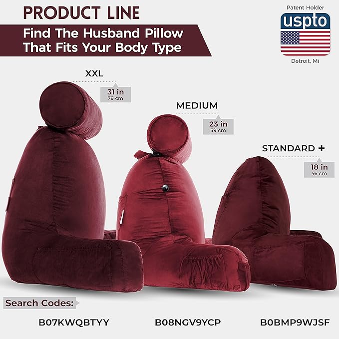 Husband Pillow Medium Aspen Edition Arizona Maroon, Sit Up Reading & Bed Rest - Image 2