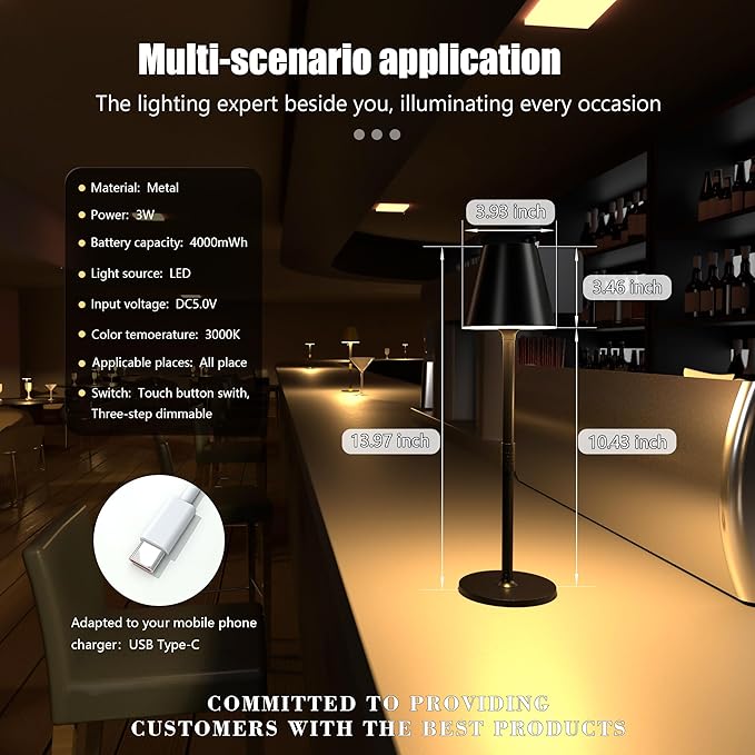 Modern LED Cordless Table Lamp, 4000mAh Rechargeable Battery, 3 Level - Image 9