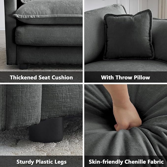 mikibama 41.4" W Single Seat Sofa, Chenille Comfy Deep Upholstered Couch - Image 4