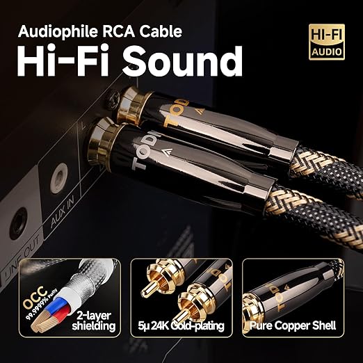 TODN RCA Cables Audiophile 3ft HiFi Stereo RCA Audio Cable - Image 5
