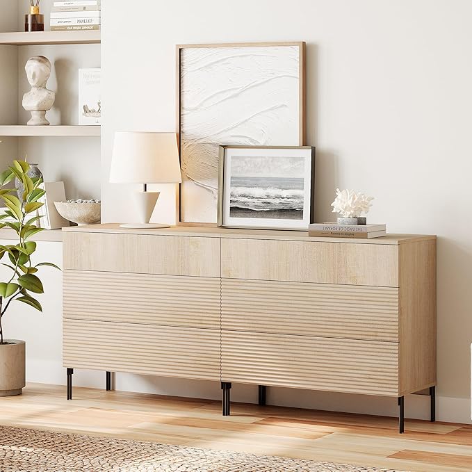 WAMPAT 63" W Fluted Dresser for Bedroom, Modern 6 Drawer Dresser TV Stand - Image 4