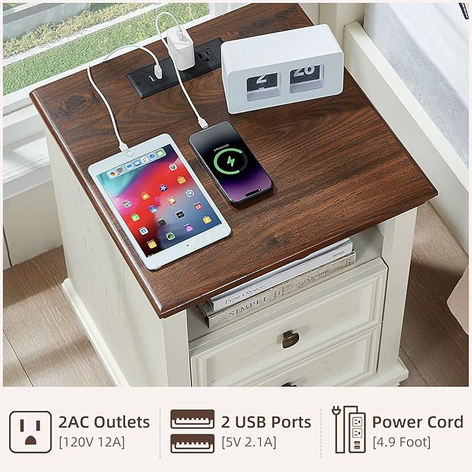 SAVOR LIFE Farmhouse Nightstand Set of 2 - Image 4